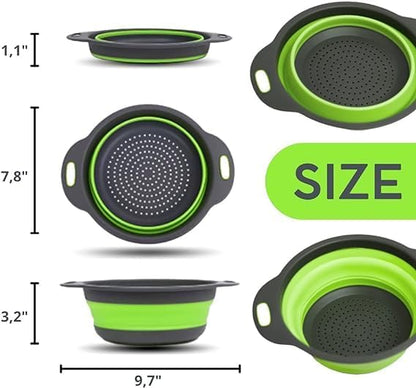 Green Round Silicone Collapsible Colander – Silicone Round Small Kitchen - Image 2