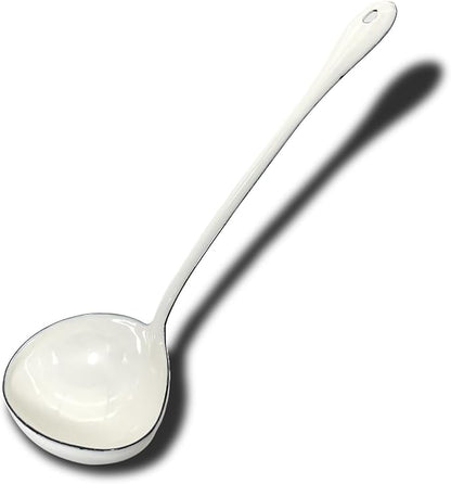 White Soup Ladle Spoons 13.7 Inch Big Serving Cooking Spoons Enamel Steel Stew by Roadmap