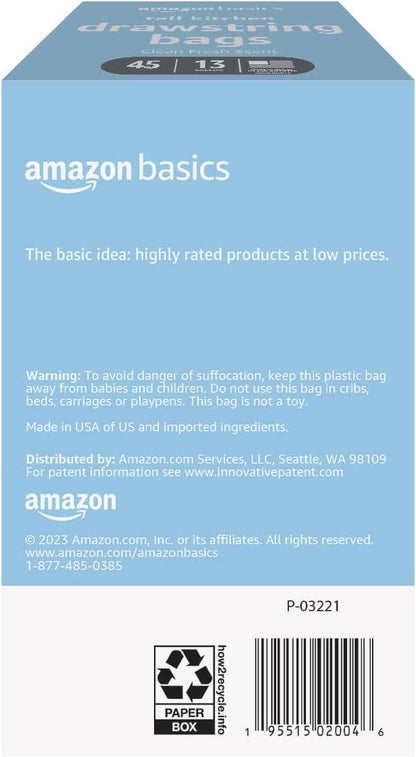 Amazon Basics Tall Kitchen Drawstring Trash Bags, Clean Fresh Scent, 13 Gallon - Image 2