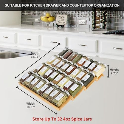 Spice Drawer Organzier, 4 Tiers Bamboo Spice Rack Tray Insert - Image 7