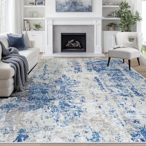 9x12 Area Rugs for Living Room Washable Bedroom Dining Room Blue Grey White by Aelenmu