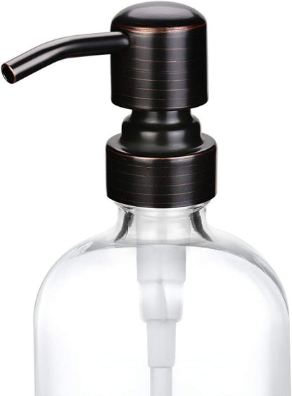 2 Pack Thick Clear Glass Boston Round Bottles /Oil Rubbed Bronze Stainless - Image 2