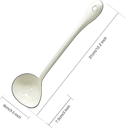 White Soup Ladle Spoons 12.2 Inch Big Serving Cooking Spoons Enamel Steel Stew - Image 2