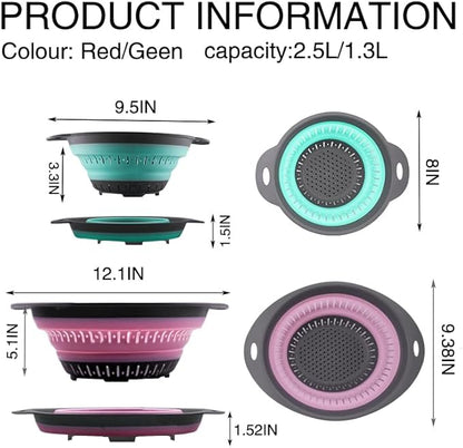 Collapsible Colander Set, Square Round Triangles Silicone Kitchen Strainer - Image 2