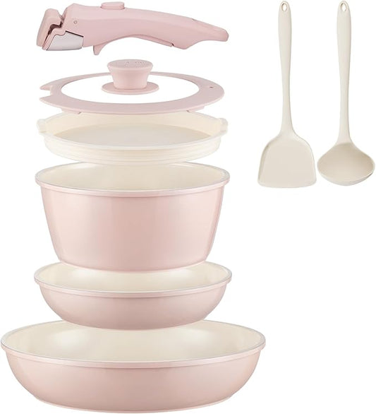 Ceramic Cookware Set Non Stick 8Pcs Pots and Pans Set Detachable Handle by COICUR
