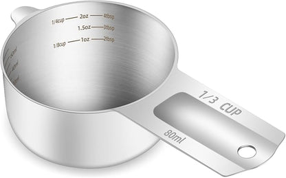 1PCS 1/3Cup Single Measuring Cup, Etched Inner Scale Stainless Steel Measure by BERYLER