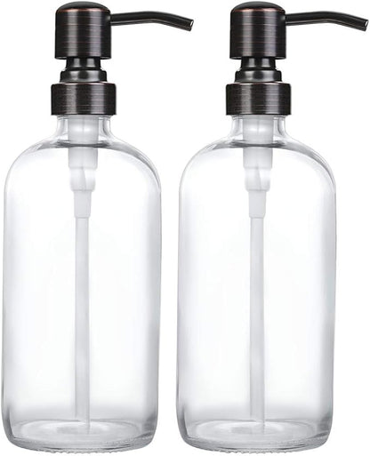 2 Pack Thick Clear Glass Boston Round Bottles /Oil Rubbed Bronze Stainless by Unknown