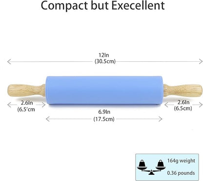 Silicone Rolling Pin for Baking Non-stick Rolling Pin Dough Roller Wooden - Image 3