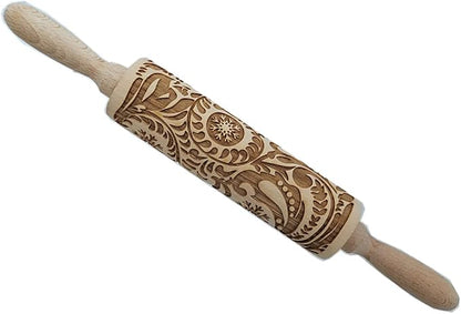 MIZORLIE 14.9"Paisley Engraved Embossed Rolling Pin, Christmas Snowflake Flower by MIZORLIE