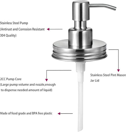 Amolliar Mason Jar Liquid Soap Dispenser Lid, Rustproof Stainless Steel - Image 4