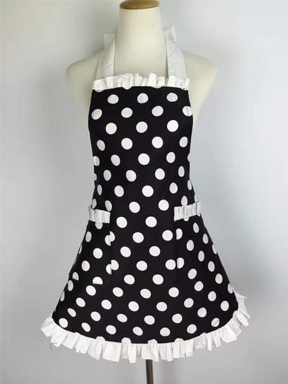 Hyzrz Cute Apron Retro Black Polka Dot Retro Ruffle Side Vintage Cooking Aprons - Image 4