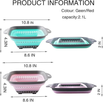 Collapsible Colander Set, Square Round Triangles Silicone Kitchen Strainer - Image 2