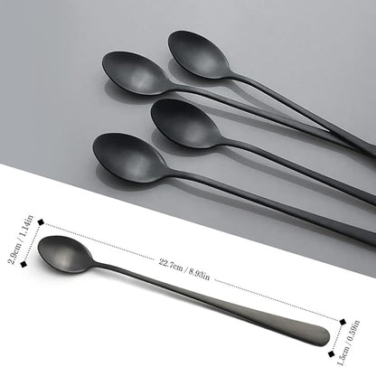 IQCWOOD Long Handle Ice Tea Spoons, 9-inch Black Coffee Stirrers, Stainless - Image 4
