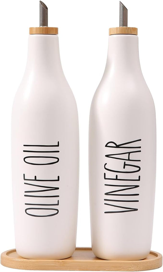 HOMCDALY Olive Oil and Vinegar Dispenser Set, 16oz Ceramic Oil Dispenser by HOME