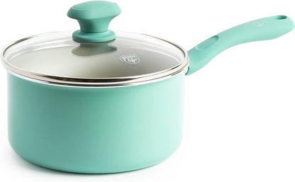GreenLife Soft Grip Diamond Sandstone Healthy Ceramic Nonstick, 2QT Saucepan Pot by GreenLife