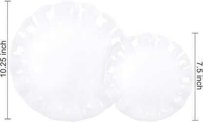 LIYH 50 Pcs White Scalloped Plastic Plates Reusable - Unbreakable Plastic Plates for Weddings Party Outdoor Picnics Dishwasher Safe BPA Free (25Guests)