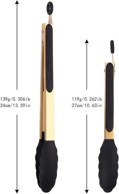 Stainless Steel Classic Kitchen Serving Food Party Gold Tongs 9" and 12" - Image 3