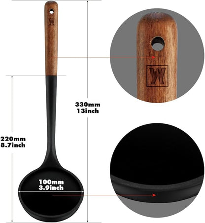 WAGENSTEIGER Set of 2pc Silicone Cooking Utensils: Wooden Handle Slotted - Image 8