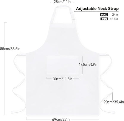 NLUS 2 Pack White Aprons with 2 Pockets - Image 2