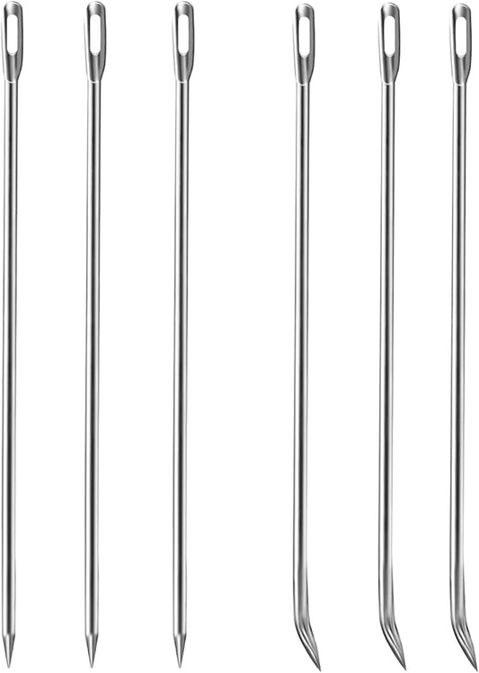 Ofargo Meat Trussing Needles, Roasting Trussing Needles for Lacing Roast Turkey, Chicken, Pork Skin, Whole Hog, Lamb, and Rotisserie Pig; 3pcs Curved Needles and 3pcs Straight Needles; 6pcs in All