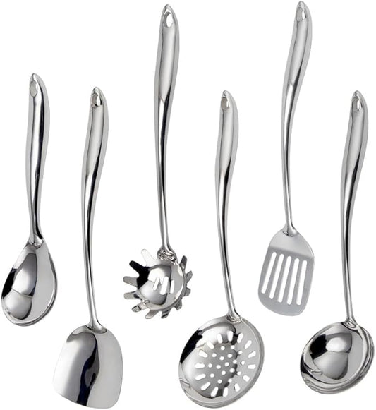 VALESKA 6PCS Stainless Steel Cooking Utensils Set, Metal Kitchen Utensils Set by VALESKA