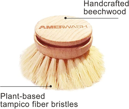 AMERWASH PLUS Classic Dish Brush Replacement Head 3 Packs, Natural Bristle - Image 6