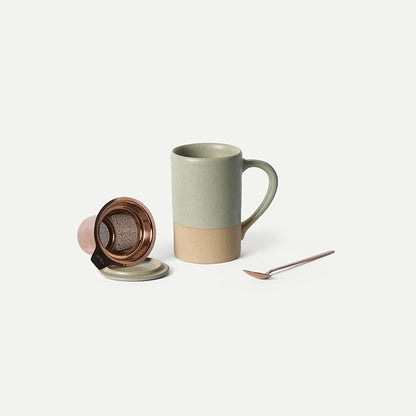 MORA Ceramics Tea Cup with Loose Leaf Infuser, Spoon and Lid, 12 oz, Microwave by MORA