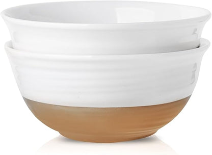 HASENSE Large Ceramic Serving Bowls Set of 2, 60 Oz 8.5 Inch White & Terracotta by Hasense