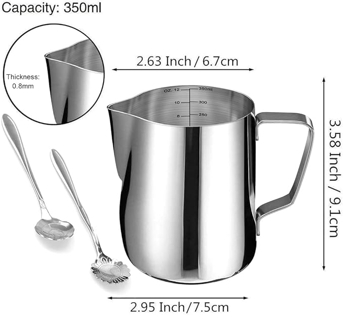 Milk Frothing Pitcher Cup, 12oz/350ML Milk Frother Cup Stainless Steel Steaming - Image 6