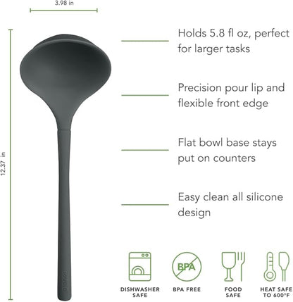 Tovolo Flex Core Silicone Ladle BPA Free Charcoal Gray Deep Silicone Soup Ladle - Image 5
