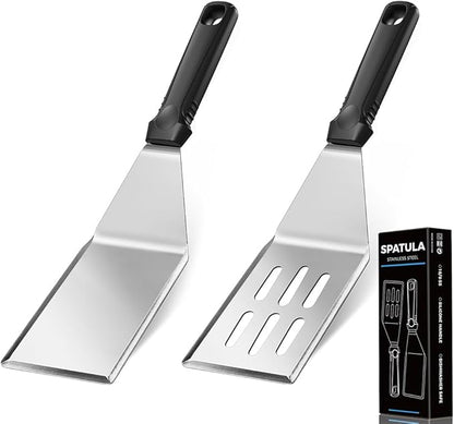 11.8-in 18/0 Stainless Steel Spatulas, Silicone Non-slip Handle, Brushed Metal by MUJINON