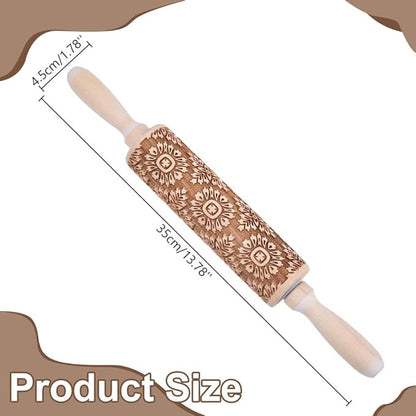 Embossed Wooden Rolling Pin Flower Print 35cm Rolling Pin - Image 2