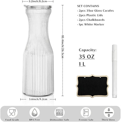 INSETLAN 1 Liter Ribbed Glass Carafe - Image 3
