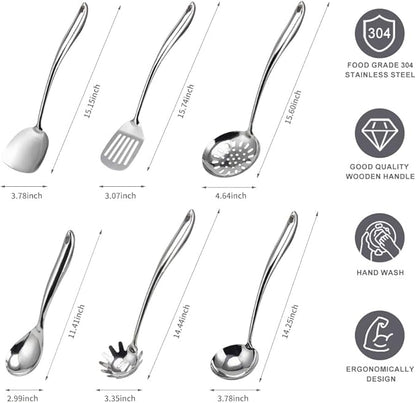VALESKA 6PCS Stainless Steel Cooking Utensils Set, Metal Kitchen Utensils Set - Image 2