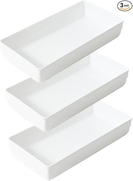 3 Pack White Plastic Drawer Organizer Tray Cutlery Utensil Makeups Drawer by ihomecooker