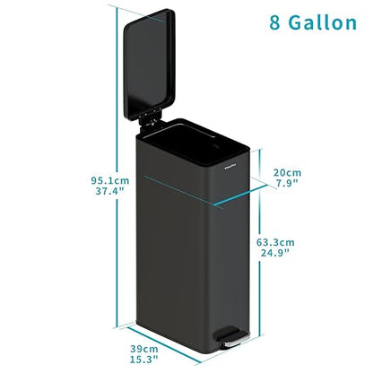 Soft-Close Trash Can with lid，8 Gallon/30L Anti-Fingerprint Stainless Steel - Image 7