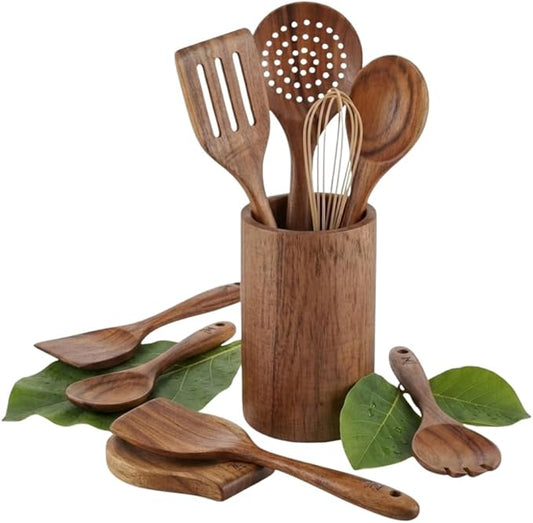 10 Pcs Wooden Utensil Set, 100% Natural Teak Wood Cooking Utensils by Unknown