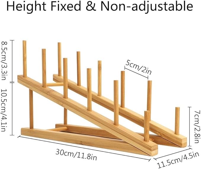 Bamboo Dish Drying Rack Wooden Plate Rack Kitchen Pot Lid Holder Cabinet - Image 2