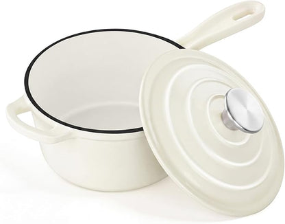 2Qt Enameled Cast Iron Sauce Pan, Leonyo Dutch Oven Pot by Leonyo