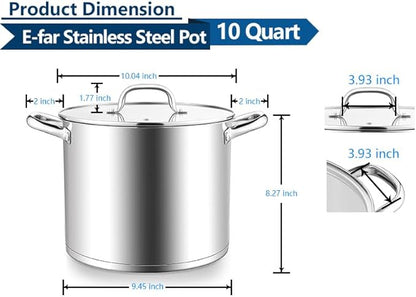 E-far 10 Quart Pot, Stainless Steel Stock Cooking Pot - Image 2