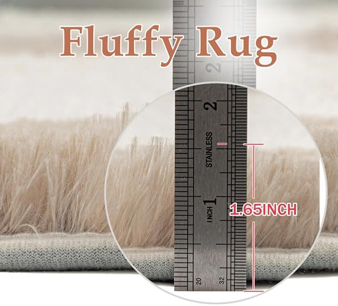 PureCozy Beige 4x6 Area Rugs for Kids Room Soft Shag Checkered Rug Modern - Image 6