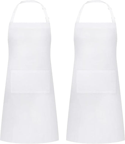 2 Packs White Apron, Adjustable Cooking Aprons, Waterdrop Resistant Kitchen by Riqiaqia