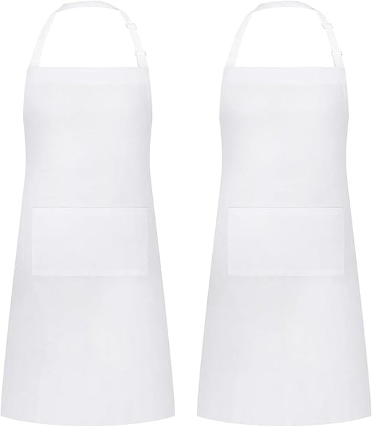 2 Packs White Apron, Adjustable Cooking Aprons, Waterdrop Resistant Kitchen by Riqiaqia