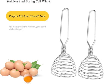 Stainless Steel Spring Coil Whisk Set 2 Pack, Wire Whip Egg Beater, Kitchen - Image 3