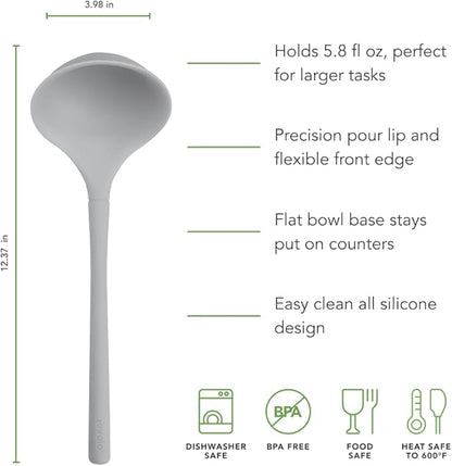 Tovolo Flex Core Silicone Ladle BPA Free Oyster Gray Deep Silicone Soup Ladle - Image 5