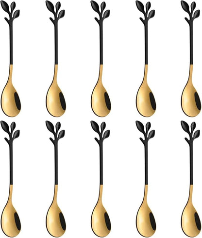 AnSaw Elegant Black & Gold Leaf Espresso Spoons by AnSaw