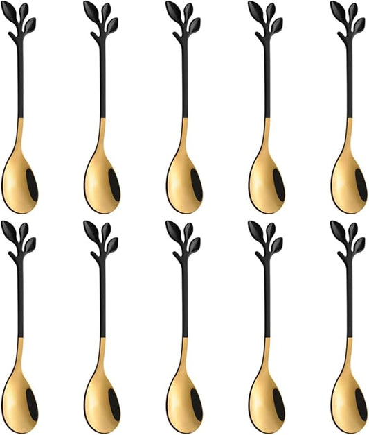 AnSaw Elegant Black & Gold Leaf Espresso Spoons by AnSaw