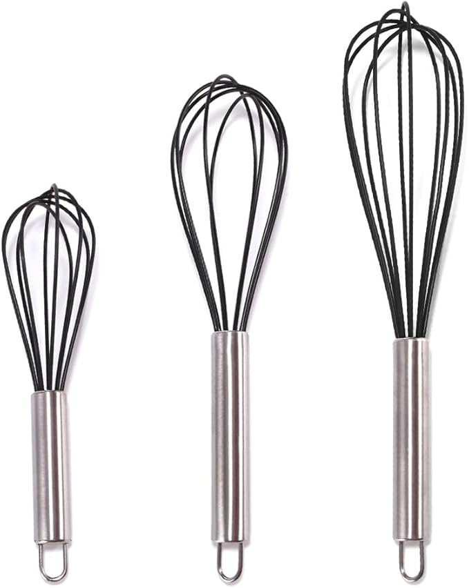 Silicone Whisk set of 3, 8+10+12in Kitchen Balloon Wire Whisks, Hand Egg Mixer by lelasety