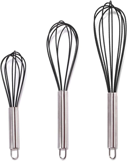 Silicone Whisk set of 3, 8+10+12in Kitchen Balloon Wire Whisks, Hand Egg Mixer by lelasety