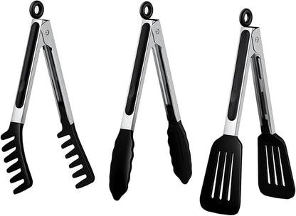 HST Tongs for Cooking with Silicone Tips, Non Stick Kitchen Tongs with Silicone by HST